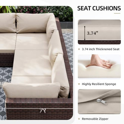 UPHA 7-Piece Wicker Patio Furniture Set with Coffee Table, Beige