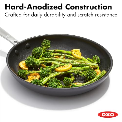 OXO Enhanced, 8" 10" and 12" 3 Piece Frying Pan Skillet Set, Healthy Ceramic Nonstick, PFAS-Free, Stainless Steel Handle, Dishwasher Safe, Oven Safe, Black