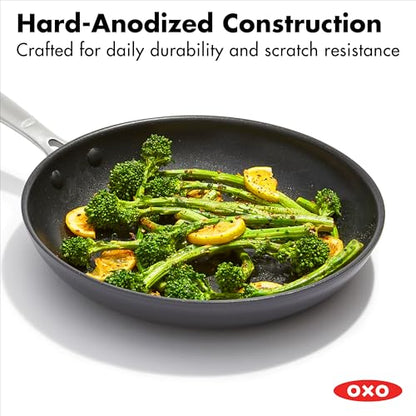 OXO Enhanced, 8" 10" and 12" 3 Piece Frying Pan Skillet Set, Healthy Ceramic Nonstick, PFAS-Free, Stainless Steel Handle, Dishwasher Safe, Oven Safe, Black