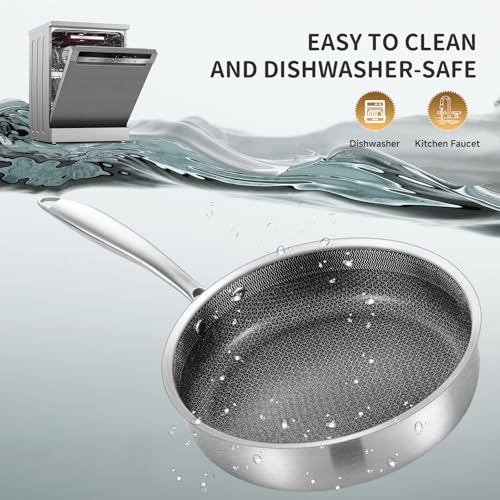 LOLYKITCH 3 Quarts Hybrid Stainless Steel Nonstick Sauté Pan,Skillet,10 Inch Induction Deep Frying Pan,Dishwasher and Oven Safe,Riveted Handle.