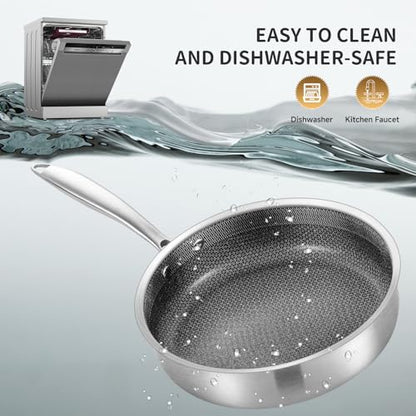 LOLYKITCH 3 Quarts Hybrid Stainless Steel Nonstick Sauté Pan,Skillet,10 Inch Induction Deep Frying Pan,Dishwasher and Oven Safe,Riveted Handle.