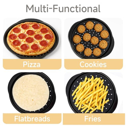 Arimagroup 2 Pack 13 Inch Pizza Pan for Oven,Round Carbon Steel Pizza Pan with Holes, Pizza Tray with 2 Silicone Gloves，for Baking, Grilling