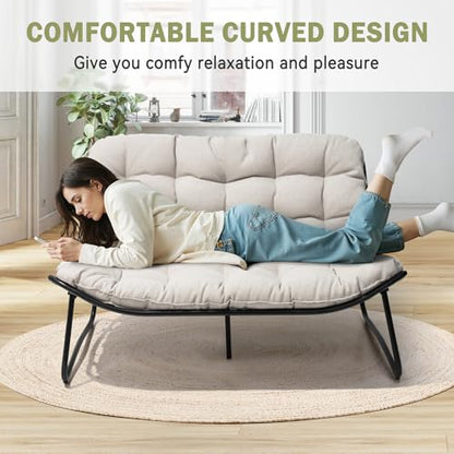 Outdoor Loveseat with Soft Cushion，Patio 2-Seat Boho Sofa (Beige)