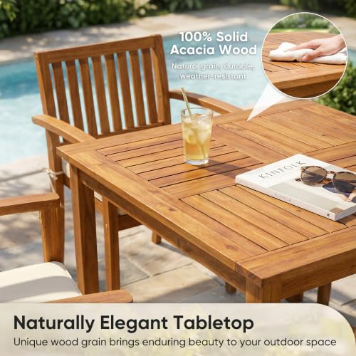 Devoko 5 Pieces Patio Table and Chairs Set Acacia Wood Outdoor Furniture