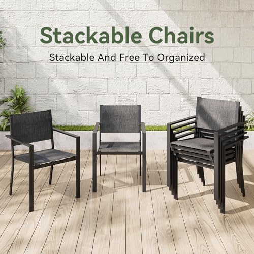 Aoxun 7-Piece Patio Table and Chairs Set for 6, All Weather Outdoor Dining Set with 6 Textilene Chairs and 1 Rectangular Metal Table, Patio Dining Sets for Backyard, Garden and Poolside, Grey