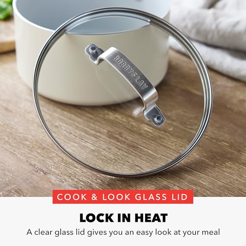 GreenPan x Bobby Flay 1.67QT Nonstick Saucepan with Glass Lid, PFAS-Free Diamond Ceramic, Induction Suitable, Stay-Cool Silicone Handle, Easy Clean Dishwasher & Oven Safe, Chef Pan, Cream