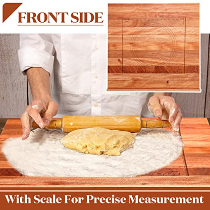 Vesici Reversible Pastry Board with Lip for Rolling Dough Large Wooden Cutting Chopping Kneading Board with Engraved Measurements for Counter Table Top Kitchen(Walnut,24 x 22.8 x 1.5 Inch)