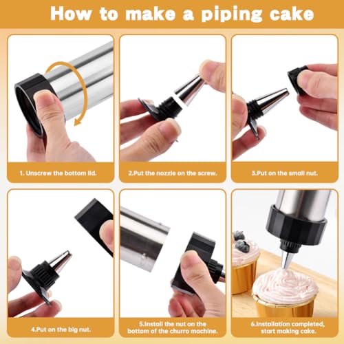 Professional Churro Maker Machine with 16 Discs & 8 Nozzles, Cookie Press Gu-n Kit, Multi-Function Cookie & Dough Press for DIY Dessert Making Decorating Baking Supplies