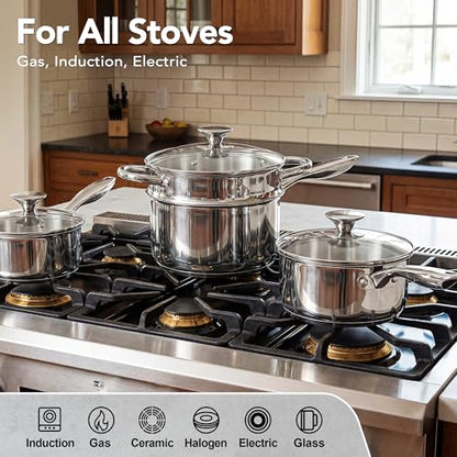 MICHELANGELO Stainless Steel Saucepan Set with Lids 1QT & 2QT & 3QT, Stainless Steel Sauce Pot Set 6pcs, Induction Saucepans, Nonstick Sauce Pan Set, Dishwasher Safe
