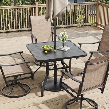Soohow Patio Dining Set for 4, 5 Piece Outdoor Table and Chairs Set, 4 x Swivel Patio Chairs with Textilene Fabric and 35"x35" Outdoor Dining Table with 1.57" Umbrella Hole for Poolside, Backyard