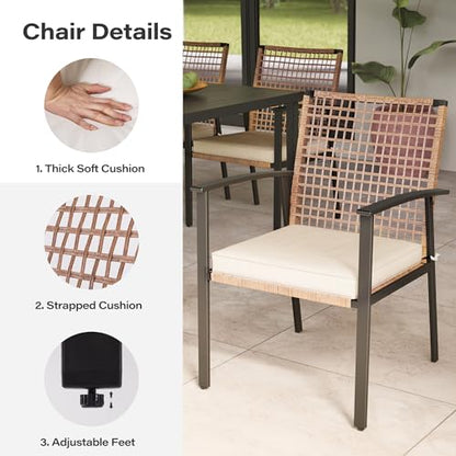 LAUSAINT HOME 7 Pieces Patio Dining Set, Outdoor Furniture Set of 6 Chairs with Soft Cushion and Iron Slats Table Top with Umbrella Hole, Conversation Set for Backyard, Garden and Poolside