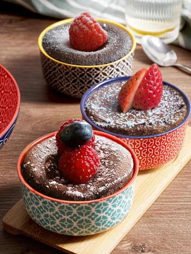 DOWAN 6 oz Ramekins with Lids Oven Safe for Creme Brulee Souffle, Ceramic Custard Cups for Baking, Small Bowls for Pudding Dip Ice Cream, Set of 6, Vibrant Colors
