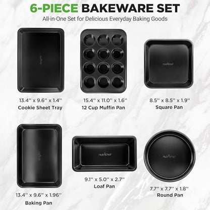 NutriChef Stackable Non-Stick Baking Pan Set – Carbon Steel Bakeware Set w/ Cookie Sheet, Muffin & Loaf Pan, Double Coated for Easy Release, Oven & Dishwasher Safe, Resists Warping, – Easy to Clean