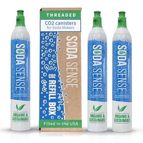 Soda Sense 60L CO2 Exchange Canister - 3 Pack, Threaded Style - Compatible with All 'Screw-In' Soda/Sparkling Water Makers, Including SodaStream BLUE Cylinder Models, Ninja Thirsti, Philips & More