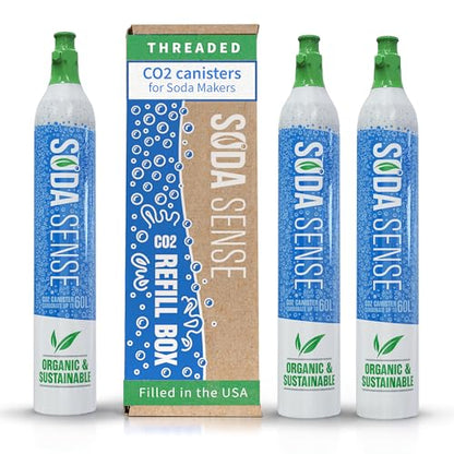 Soda Sense 60L CO2 Exchange Canister - 3 Pack, Threaded Style - Compatible with All 'Screw-In' Soda/Sparkling Water Makers, Including SodaStream BLUE Cylinder Models, Ninja Thirsti, Philips & More