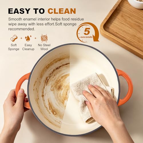 WOKINS Enameled Cast Iron Dutch Oven - 7QT Pot with Lid,Oven Safe to 500°F,Heavy-Duty Cookware for Sourdough Bread Baking,Braising,Stews,Roasting Orange