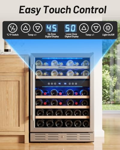 Kalamera 24 Inch Wine Cooler Refrigerator, 46-Bottle Dual Zone Wine Fridge