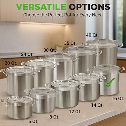 NutriChef 16-Quart Stainless Steel Stockpot - 18/8 Food Grade Heavy Duty Large Stock Pot for Stew, Simmering, Soup, Includes Lid, Dishwasher Safe, Works w/Induction, Ceramic & Halogen Cooktops