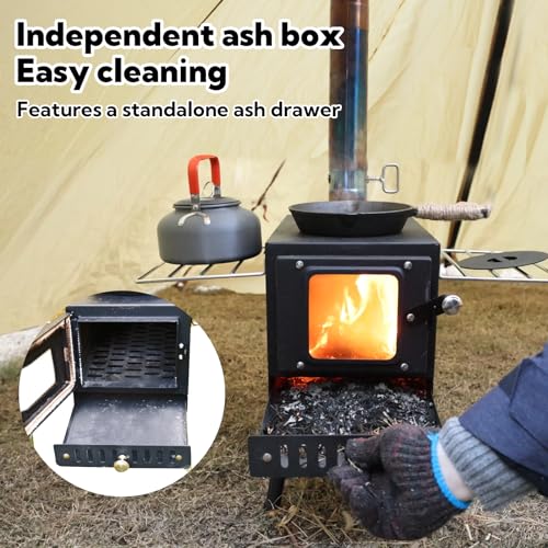 Huskfirm Wood Burning Stove,Tent Stove for Heating,Folding Portable Wood Stove for Tent,Cooking,Courtyard,Camping Stove include Chimney Pipes and Spark Arrestor, Black-LOGO