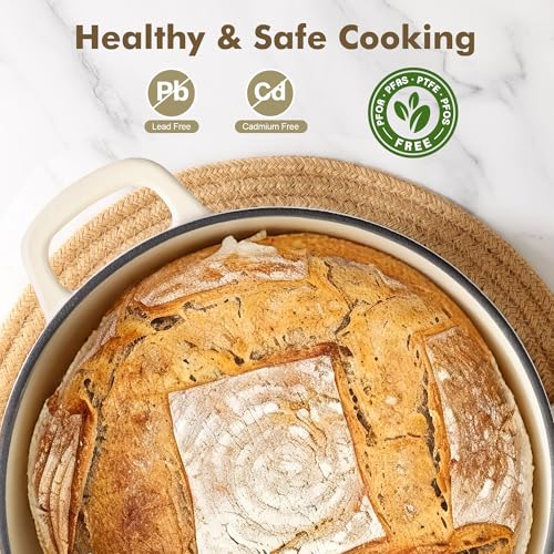 SENSARTE Enameled Cast Iron Dutch Oven Pot with Lid 3.5/5.5/6.5 Quart Heavy-Duty Round Dual Handles Kitchen Pot with Cotton Potholders & Silicone Trivet, Pot for Bread Baking, Stews, Braising, Roasting, Oven Safe, 3.5Quart, White