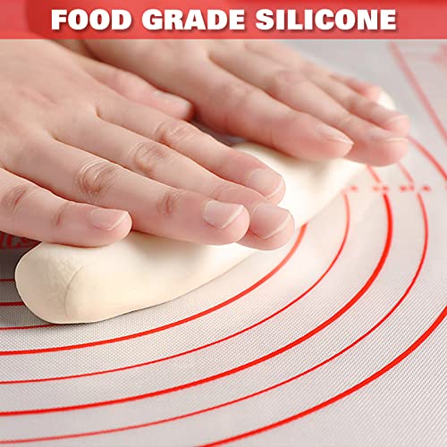Silicone Pastry Mat Extra Thick Large Non Stick Baking Supplies Kitchen Counter Cooking Rolling Dough Sheet Pie Crust Sourdough Bread Oven Liner with Measurement (XXL-24''(W)*32''(L), 1#Red)