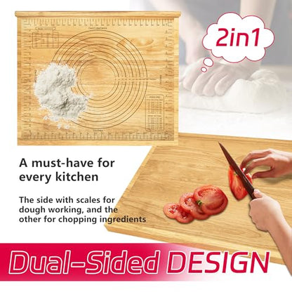Montex Pastry Board with Measurement 24'' x 20", Wooden Kneading Board, Pastry Board for Rolling Dough, Pastry Baking Board with Counter Lip