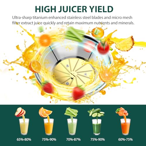 KOIOS 1300W Centrifugal Juicer Machines, High Juice Yield Juice Extractor with 3 inch Wide Feed Chute, Full Copper Motor & Titanium-Plated Filter, Easy Clean, 3 Speeds, BPA Free, Stainless Steel