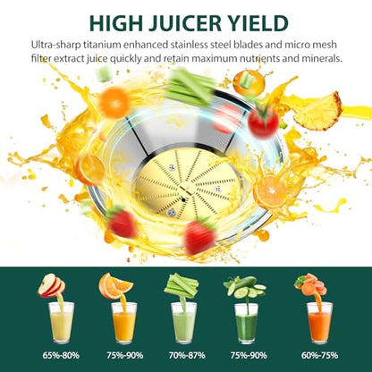 KOIOS 1300W Centrifugal Juicer Machines, High Juice Yield Juice Extractor with 3 inch Wide Feed Chute, Full Copper Motor & Titanium-Plated Filter, Easy Clean, 3 Speeds, BPA Free, Stainless Steel