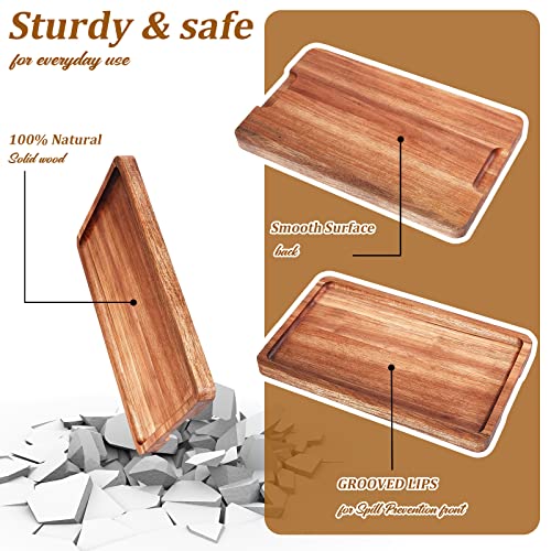 Qunclay 6 Pcs Acacia Wood Serving Trays Wooden Plates for Food 3 Sizes Rectangular Serving Platter Set Natural Wooden Boards Cheese Platters for Bar Coffee Home Party(13.4x7.9/11.8x7.1/9.8x5.9 In)