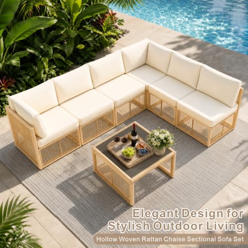 7 Piece Outdoor Small Patio Furniture Set, Wicker Sectional Furniture Set