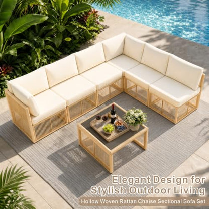 7 Piece Outdoor Small Patio Furniture Set, Wicker Sectional Furniture Set