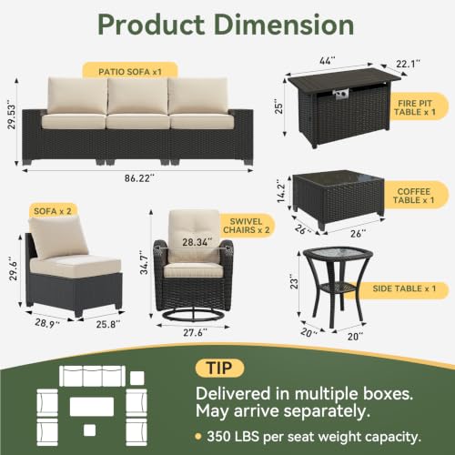 Aoxun 10-Piece Widen Armrests Patio Furniture Set with 44" Fire Pit Table