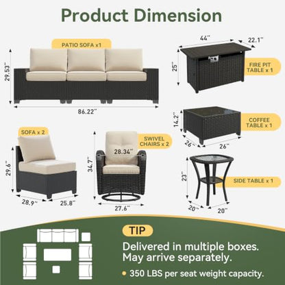 Aoxun 10-Piece Widen Armrests Patio Furniture Set with 44" Fire Pit Table