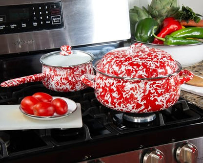 Golden Rabbit Enamelware Dutch Oven, 4 quart, Red Swirl