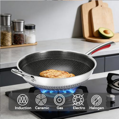 lake tian Wok pan, PFOA Free Cookware 14-Inch Wok, stick Stainless Steel Woks & Stir-fry pans Nonstick, for All Cooktops, Uncoated Craft Pot Healthy Cooking Pot