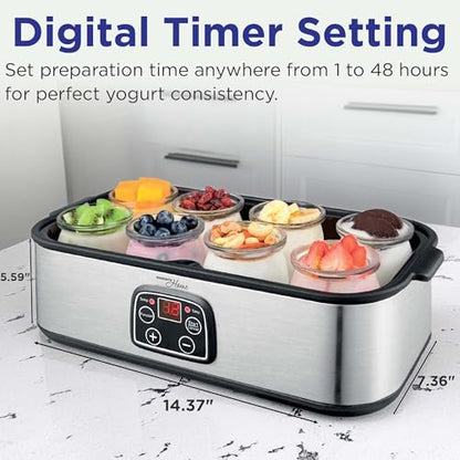 Culinary Chef Series MAGNAVOX HOME, Ultimate Probiotic Yogurt Maker with Adjustable Time & Temp Control - Make Trillions of Live Probiotics with 8 GLASS JARS - Greek Yogurt Maker