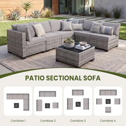 BJROESUW 7 Piece Patio Furniture Set, Outdoor Wicker Sectional Sofa Set