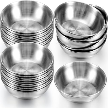 wutfuooo 30 Pack Small Stainless Steel Bowl Sauce Dishes 3.3 Inch Round Seasoning Sushi Dipping Bowls Silver Mini Condiment Cups Metal Ingredient Containers for Prep Appetizer Plates Set for Kitchen