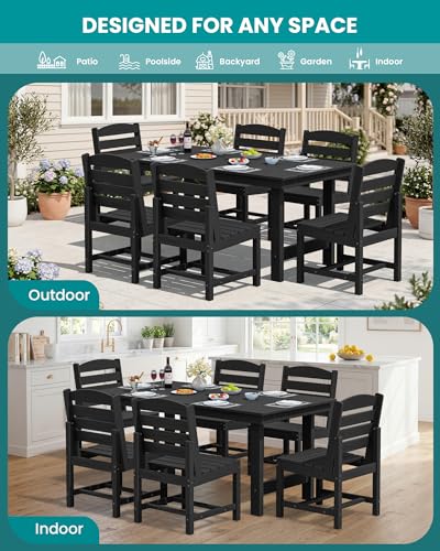 SERWALL HDPE Outdoor Dining Furniture, Outdoor Dining Set for 10, Black