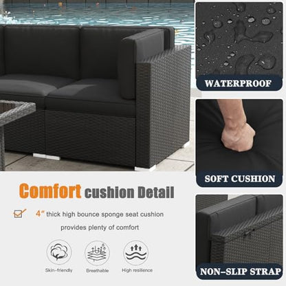 KHOLH Patio Furniture Set with Fire Pit Table, 11 Pieces Outdoor All-Weather Wicker Conversation Sectional Chair Sofa Set with 2 Swivel Chairs