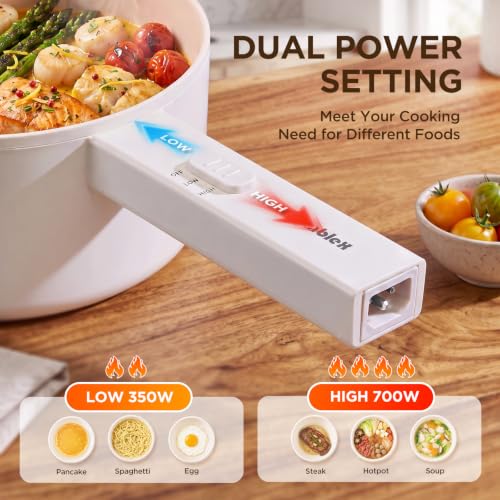 NYMBLEX 2L Hot Pot Electric, Non-Stick Electric Pan, mini white pot