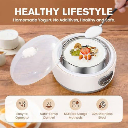 Cowenhey Yogurt Maker, Automatic Digital Yoghurt Maker Machine with 5 Glass Jars 42 Ozs, with Constant Temperature Control for Home Organic Yogurt, Cheese, Fruit Wine (No Cups)
