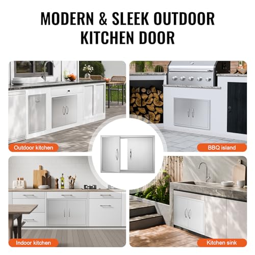 VEVOR BBQ Access Door, 30.5W x 21H Inch Double Outdoor Kitchen, Stainless Steel Flush Mount, Wall Vertical With Handles, for BBQ Island, Grilling Station, Outside Cabinet