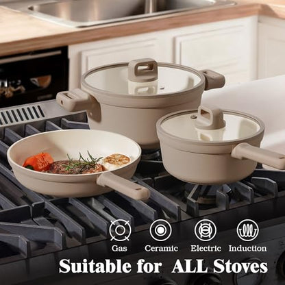 SENSARTE 20Pcs Pots and Pans Set Nonstick, Ceramic Cookware Set Non Stick, Non-toxic Healthy Kitchen Cooking Set, Induction Compatible, Dishwasher Safe, PFAS/PTFE/PFOA Free, TAUPE