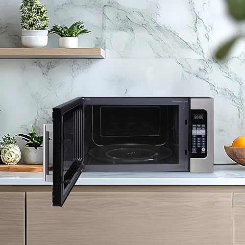 24.4 in. W. 2.2 cu. ft. Countertop Microwave Oven in Stainless Steel, with Gray Cavity