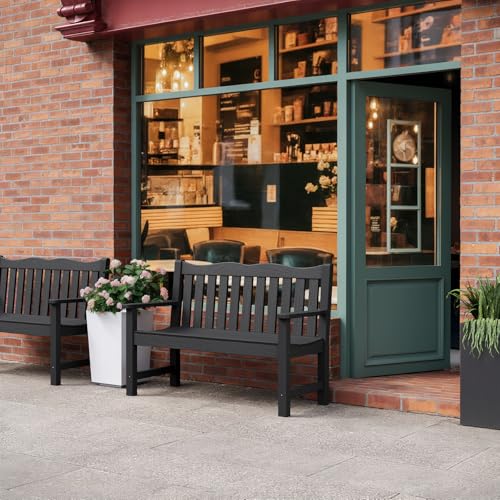 Stoog All-Weather 2-Person Outdoor Bench, 800 lbs Capacity HIPS Plastic Garden Bench for Patio, Backyard, Porch and Park, Never Fades & Rust-Proof, Black