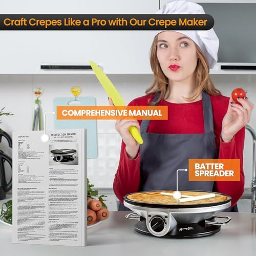 Morning Star 13" Electric Crepe Maker, Nonstick Pancake Griddle, Adjustable Temperature Control with LED Indicator Lights, Includes Spatula & Batter Spreader, Quick Cleanup, Stainless Steel