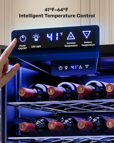 Icyglee 25 Bottle Compressor Wine Cooler Refrigerator, Freestanding Wine Cellar, 41-64°F Adjustable Temperature, Double-layer Glass Door, for Home Bar, Red and White Wine, Silver