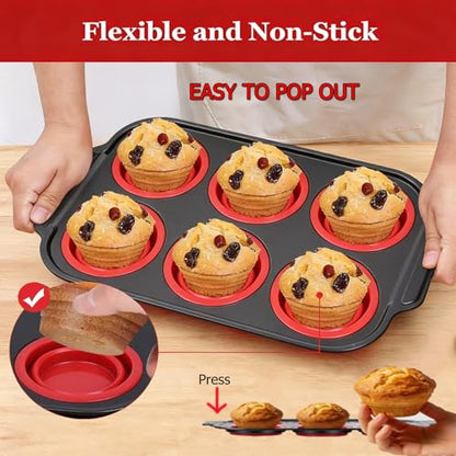 Silicone Muffin Pan, 6-Cup Nonstick Silicone Muffin Pans for Baking, Food-Grade Cupcake Pan for Oven, Microwave, Dishwasher Safe, BPA-Free Silicone Baking Mold for Muffins, Cupcakes, Egg Muffins