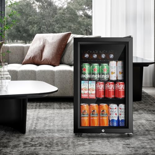 Saeoola 2.3 Cu.ft Beverage Refrigerator, 78 Can Mini Fridge with Glass Door